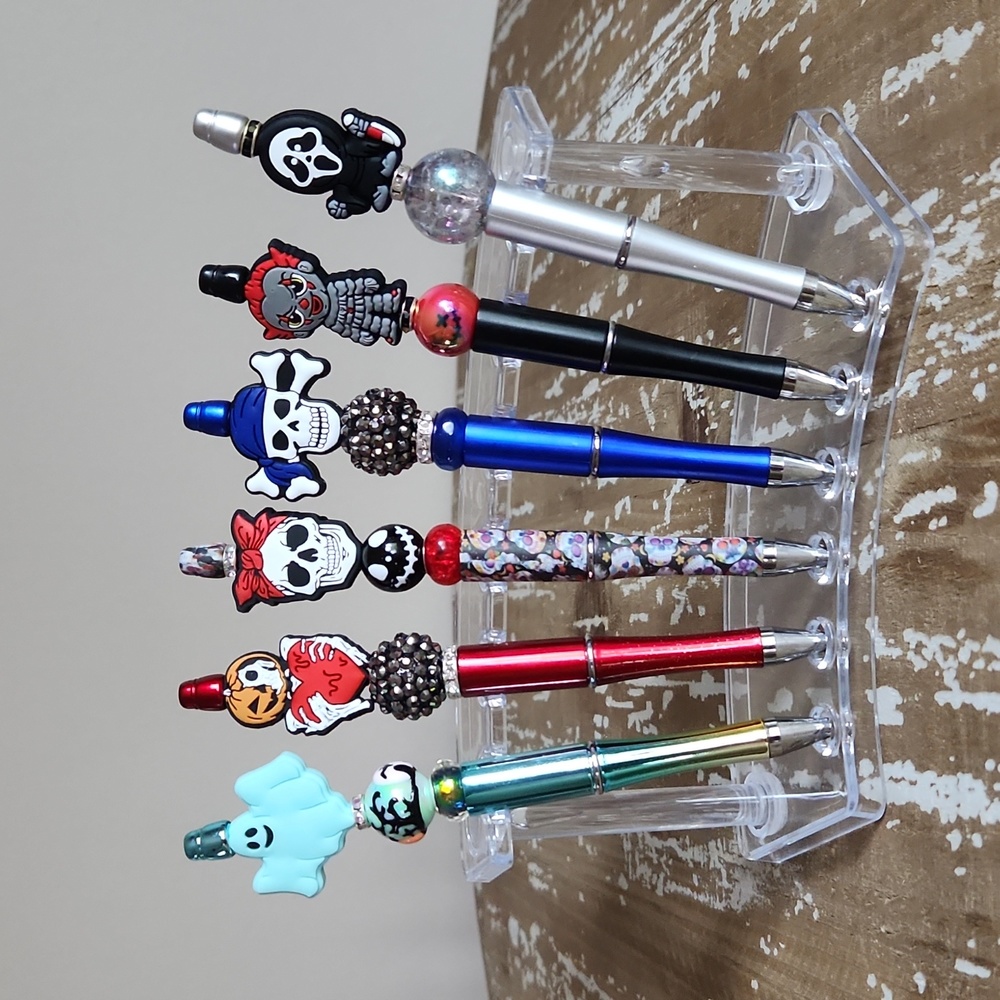 Handmade Halloween Beaded Pens with Bling Beads and Handpainted Beads
